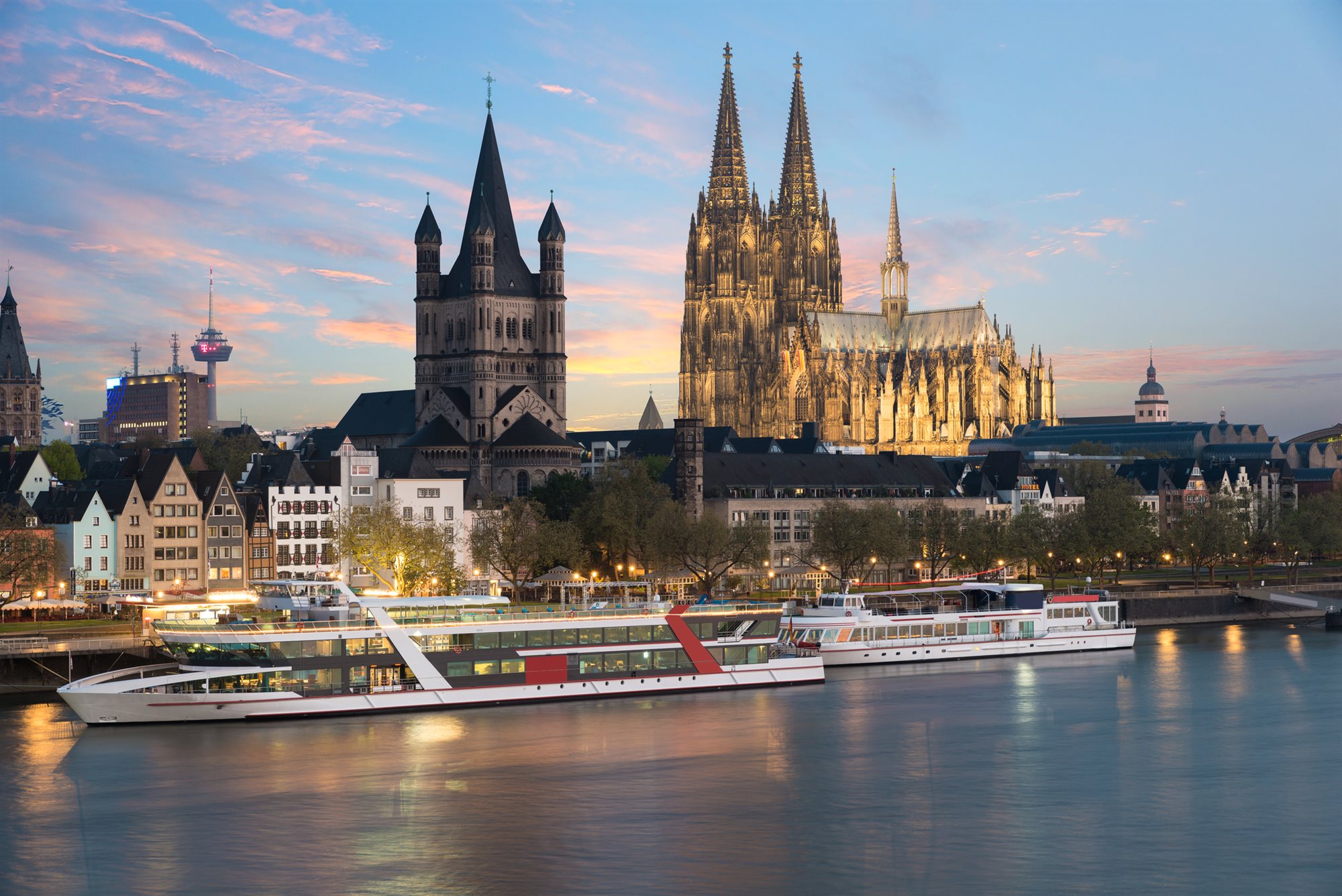 Luxury river cruise ship on the Rhine at Cologne, Germany
